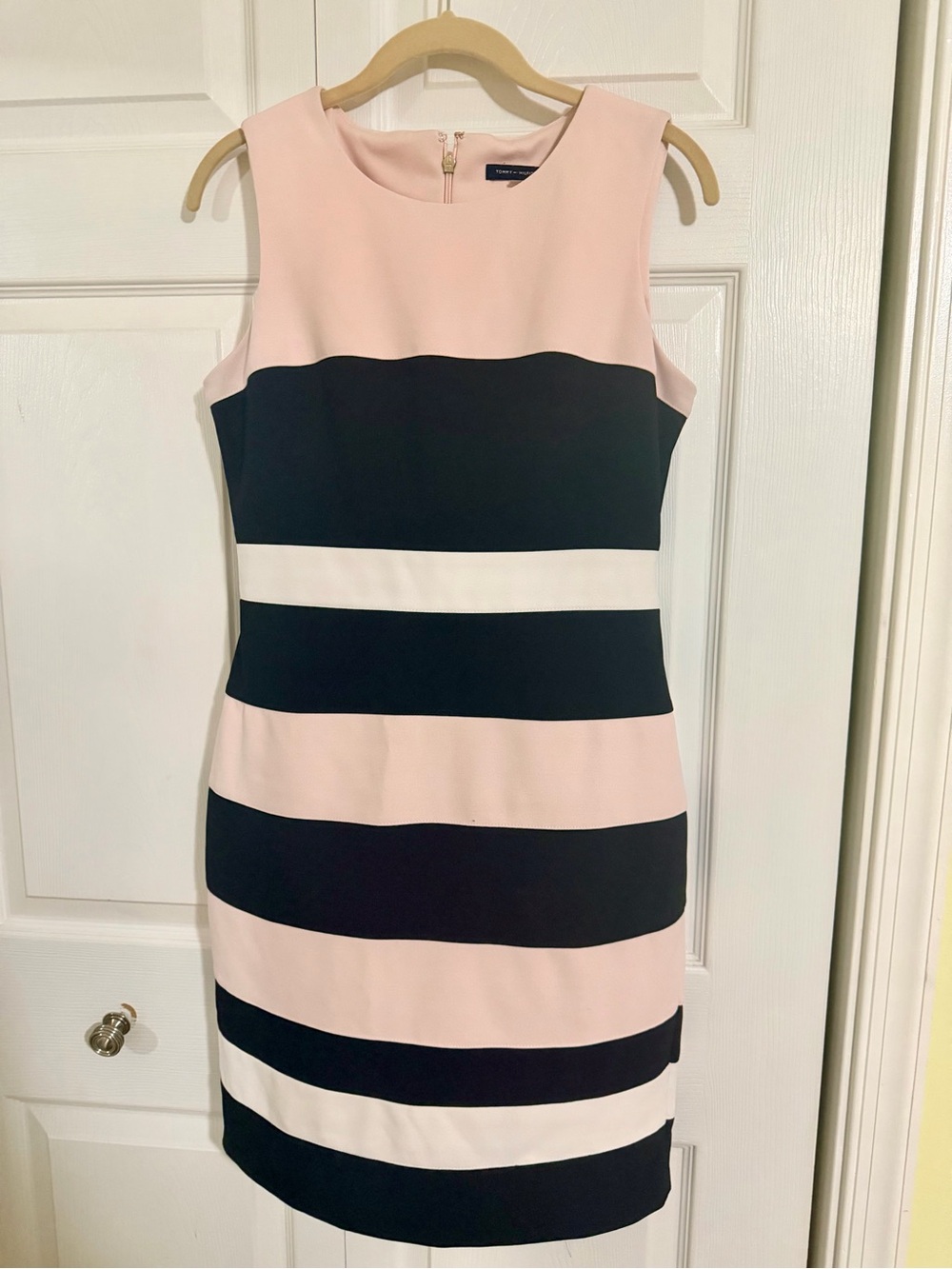 Tommy Hilfiger Sleeveless Pink and Black Striped Sheath Dress